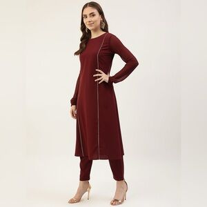 Fiorra Deep Burgundy Long Sleeve Dress